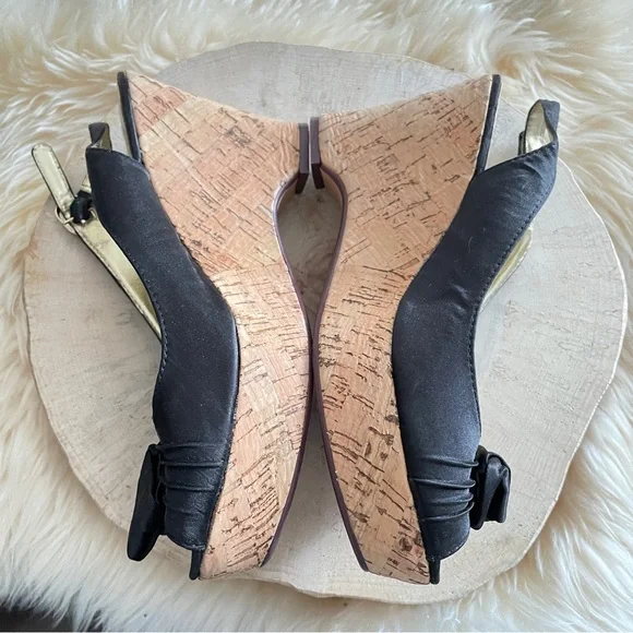 ROBERTO VIANNI Black Peep Toe Cork Wedge Slingback Sandals Women's Size 37 Y2K - Picture 3 of 6